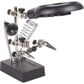 Держатель REXANT ТРЕТЬЯ РУКА 2 зажима, лупа, подставка паяльника, LED подсветка