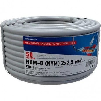 Кабель силовой медный REXANT NUM-O 2x2,5 мм², 50 м, ГОСТ 31996-2012, ТУ 3520-015-38229892-2015 Кабель силовой медный REXANT NUM-O 2x2,5 мм², 50 м, ГОСТ 31996-2012, ТУ 3520-015-38229892-2015