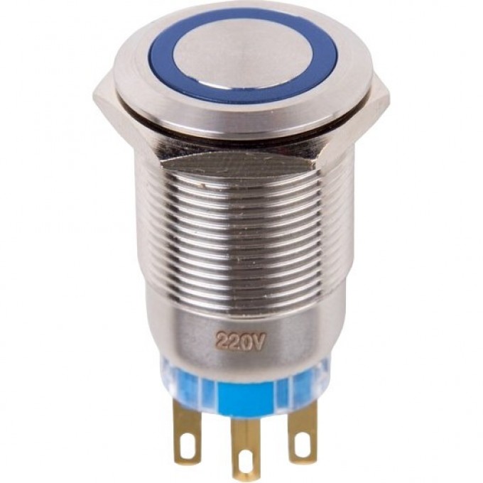 Кнопка антивандальная REXANT Ø19 12В Фикс (5с) ON-OFF/OFF-ON с подсветкой, синяя (в упак. 1шт.) 06-0366-B