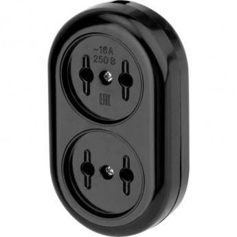 Колодка REXANT 2 гнезда карболитовая б/з 16 А, черная Колодка REXANT 2 гнезда карболитовая б/з 16 А, черная