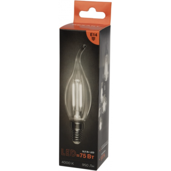 Лампа филаментная REXANT Свеча на ветру CN37 9,5Вт 950Лм 4000K E14 прозрачная колба Лампа филаментная REXANT Свеча на ветру CN37 9,5Вт 950Лм 4000K E14 прозрачная колба