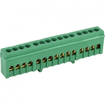 Шина REXANT PE «земля» в корпусном зеленом изоляторе на DIN-рейку 6x9 мм 15 групп
