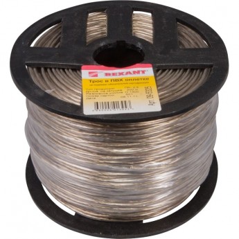 Трос стальной REXANT в ПВХ оплетке d=2,5 мм, прозрачный (бухта 200 м) Трос стальной REXANT в ПВХ оплетке d=2,5 мм, прозрачный (бухта 200 м)