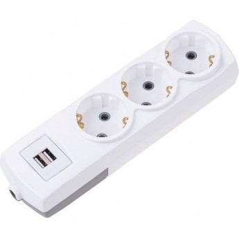 Удлинитель REXANT PREMIUM 3 гнезда, 3м, 3х1,5мм², с/з, 2 USB, белый