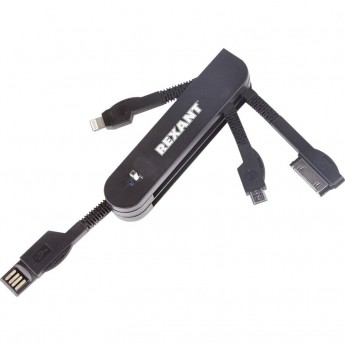 USB переходник REXANT "нож" 3 в 1 для iPhone 5/microUSB/iPhone 4 черный
