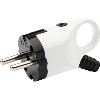 Вилка REXANT ЕВРО угловая с заземлением 16А с ушком (кольцом) бело-черная